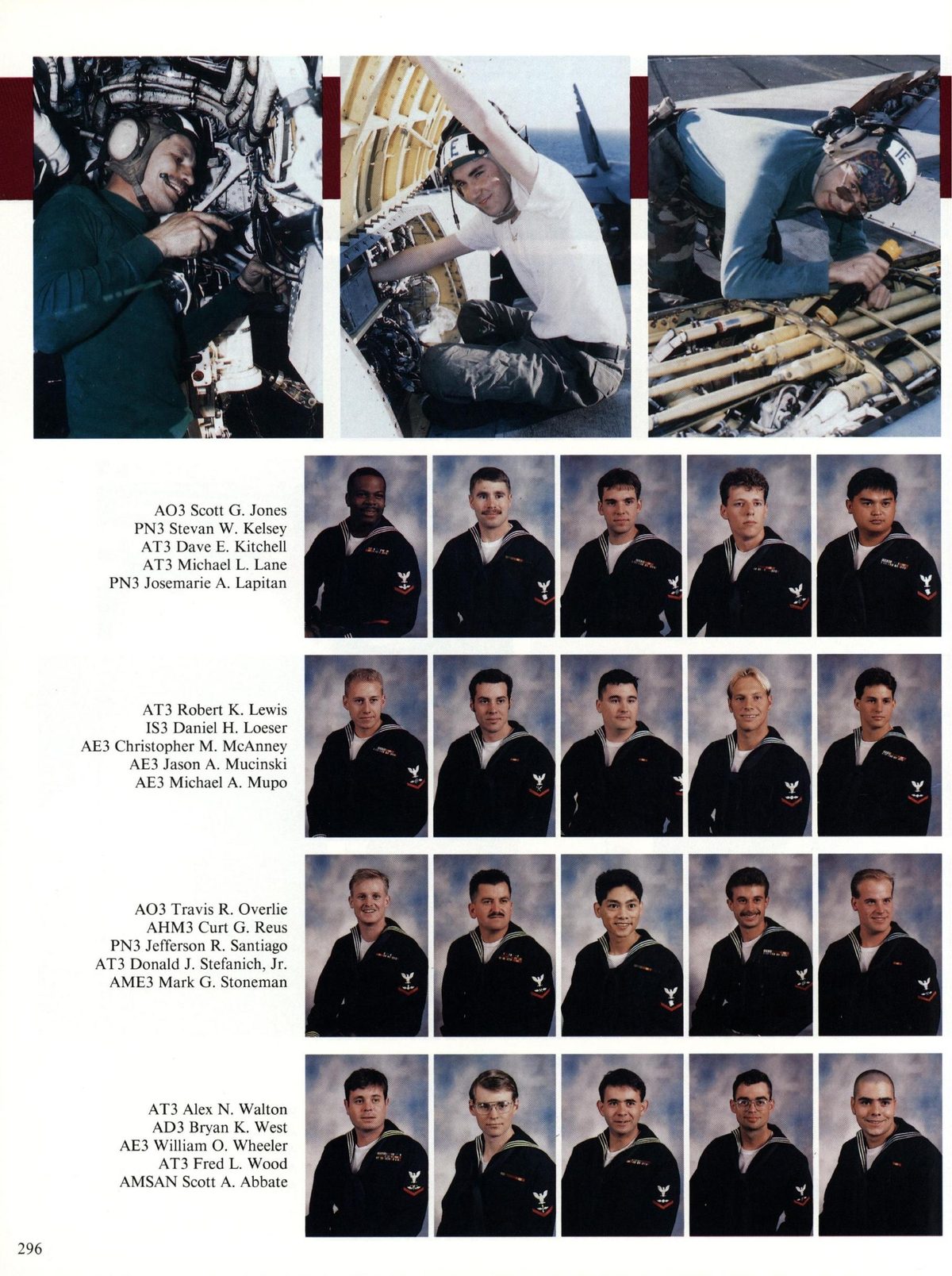 USS Constellation 1994–95 cruise book, page 273 (Carrier Air Wing Two (CVW-2)) — AO3 Scott G. Jones PN3 Stevan W. Kelsey AT3 Dave E. Kitchell AT3 Michael L. Lane PN3 Josemarie…