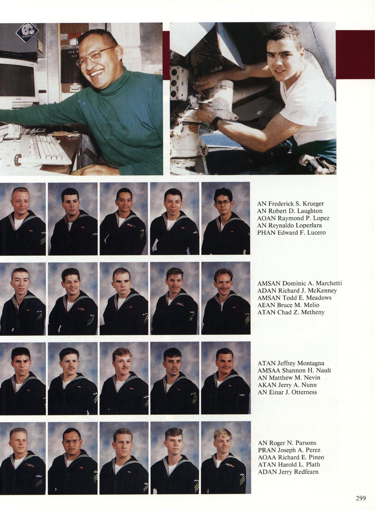 USS Constellation 1994–95 cruise book, page 276 (Carrier Air Wing Two (CVW-2)) — AN Frederick S. Krueger AN Robert D. Laughton AOAN Raymond P. Lopez AN Reynaldo Lopezlara PHAN…