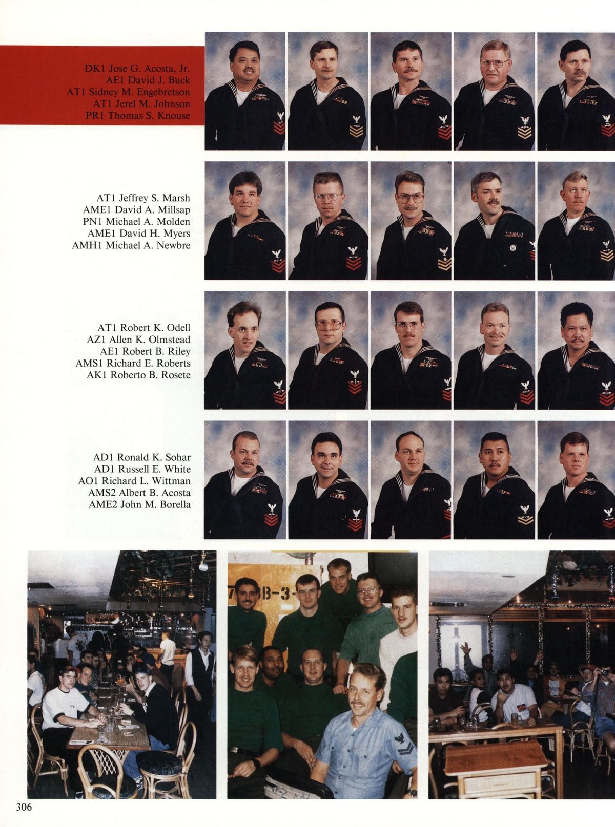 USS Constellation 1994–95 cruise book, page 282 (Carrier Air Wing Two (CVW-2)) — DKI Jose G. Acosta, Jr. AE] David J. Buck AT1 Sidney M. Engebretson ATI Jerel M. Johnson PRI…