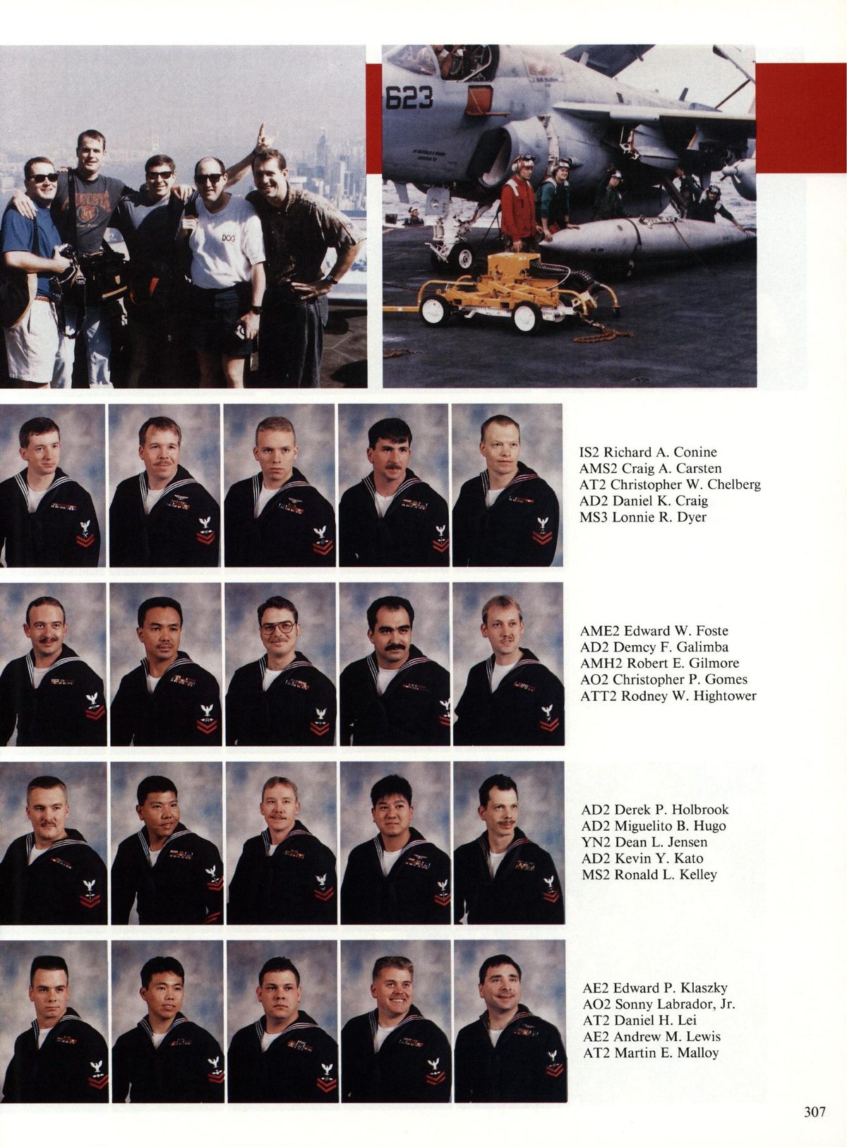 USS Constellation 1994–95 cruise book, page 283 (Carrier Air Wing Two (CVW-2)) — IS2 Richard A. Conine AMS2 Craig A. Carsten AT2 Christopher W. Chelberg AD2 Daniel K. Craig…