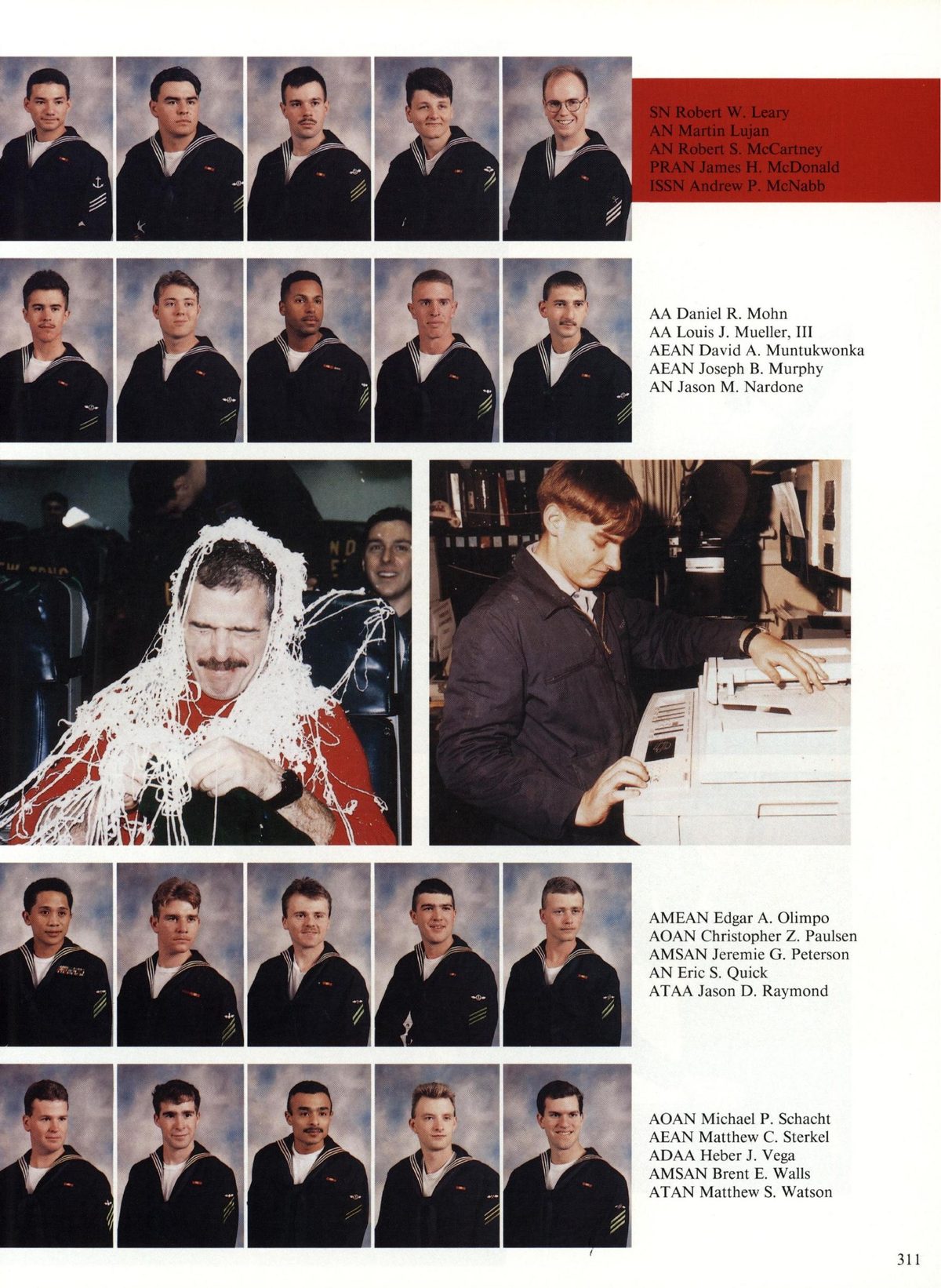 USS Constellation 1994–95 cruise book, page 287 (Carrier Air Wing Two (CVW-2)) — SN Robert W. Leary AN Martin Lujan AN Robert S. McCartney PRAN James H. McDonald ISSN Andrew…