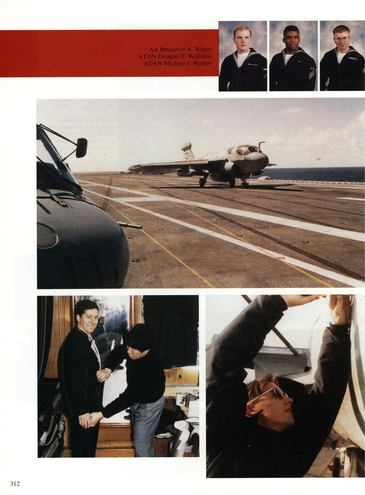 USS Constellation 1994–95 cruise book, page 288 (Carrier Air Wing Two (CVW-2)) — 312 AA Benjamin A. Weber ATAN Douglas T. Williams ADAN Michael J. Worley…