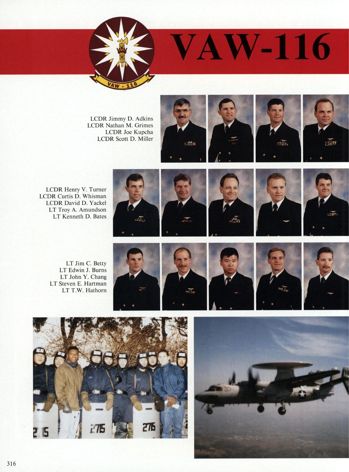 USS Constellation 1994–95 cruise book, page 291 (Carrier Air Wing Two (CVW-2)) — LCDR Jimmy D. Adkins LCDR Nathan M. Grimes LCDR Joe Kupcha LCDR Scott D. Miller LCDR Henry V…