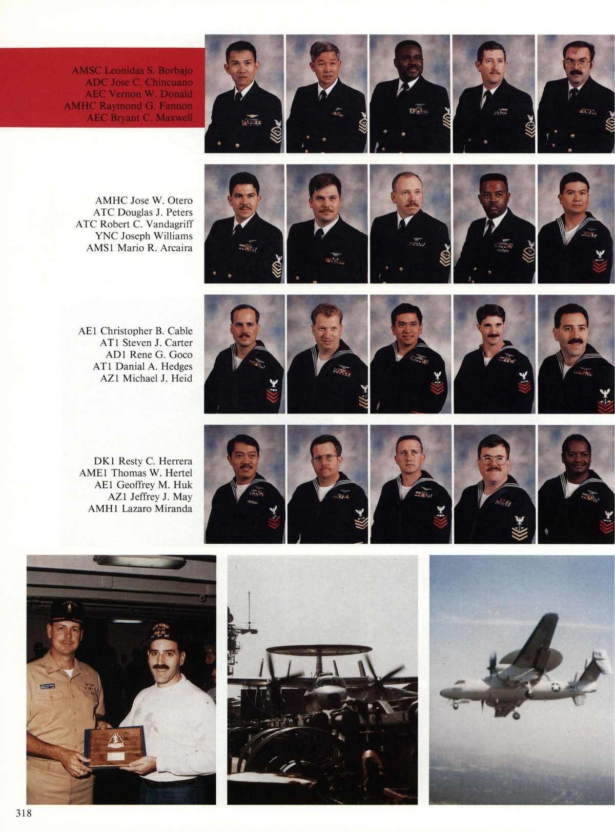USS Constellation 1994–95 cruise book, page 293 (Carrier Air Wing Two (CVW-2)) — AMSC Leonidas S. Borbajo ADC Jose C. Chincuano AEC Vernon W. Donald AMHC Raymond G. Fannon AEC…