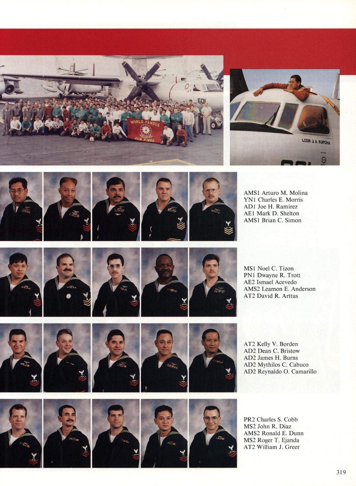 USS Constellation 1994–95 cruise book, page 294 (Carrier Air Wing Two (CVW-2)) — AMSI Arturo M. Molina YNI Charles E. Morris AD1 Joe H. Ramirez AEI Mark D. Shelton AMS1 Brian…