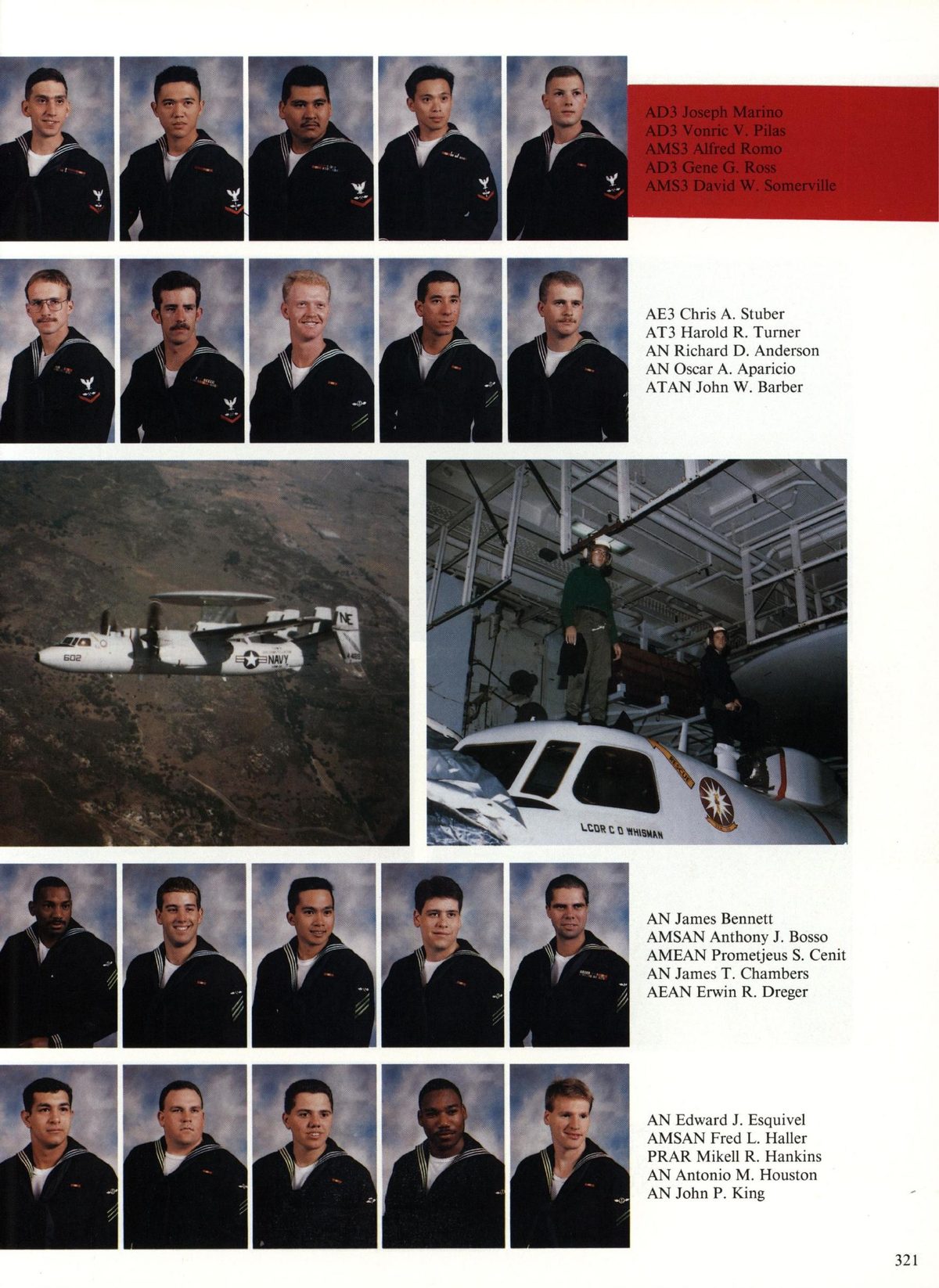 USS Constellation 1994–95 cruise book, page 296 (Carrier Air Wing Two (CVW-2)) — AE3 Chris A. Stuber AT3 Harold R. Turner Anderson / r A. Aparicio ATAN John W. Barber AN James…