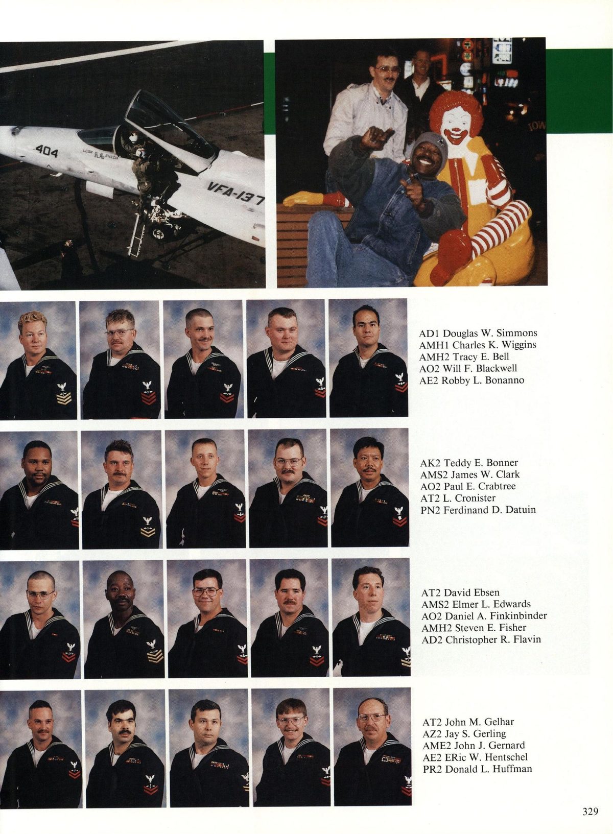 USS Constellation 1994–95 cruise book, page 303 (Carrier Air Wing Two (CVW-2)) — AE2 Robby L. Bonanno PN? Ferdinand D. Datuin vid Ebsen AM mer L. Edwards inkinbinder AMH2…