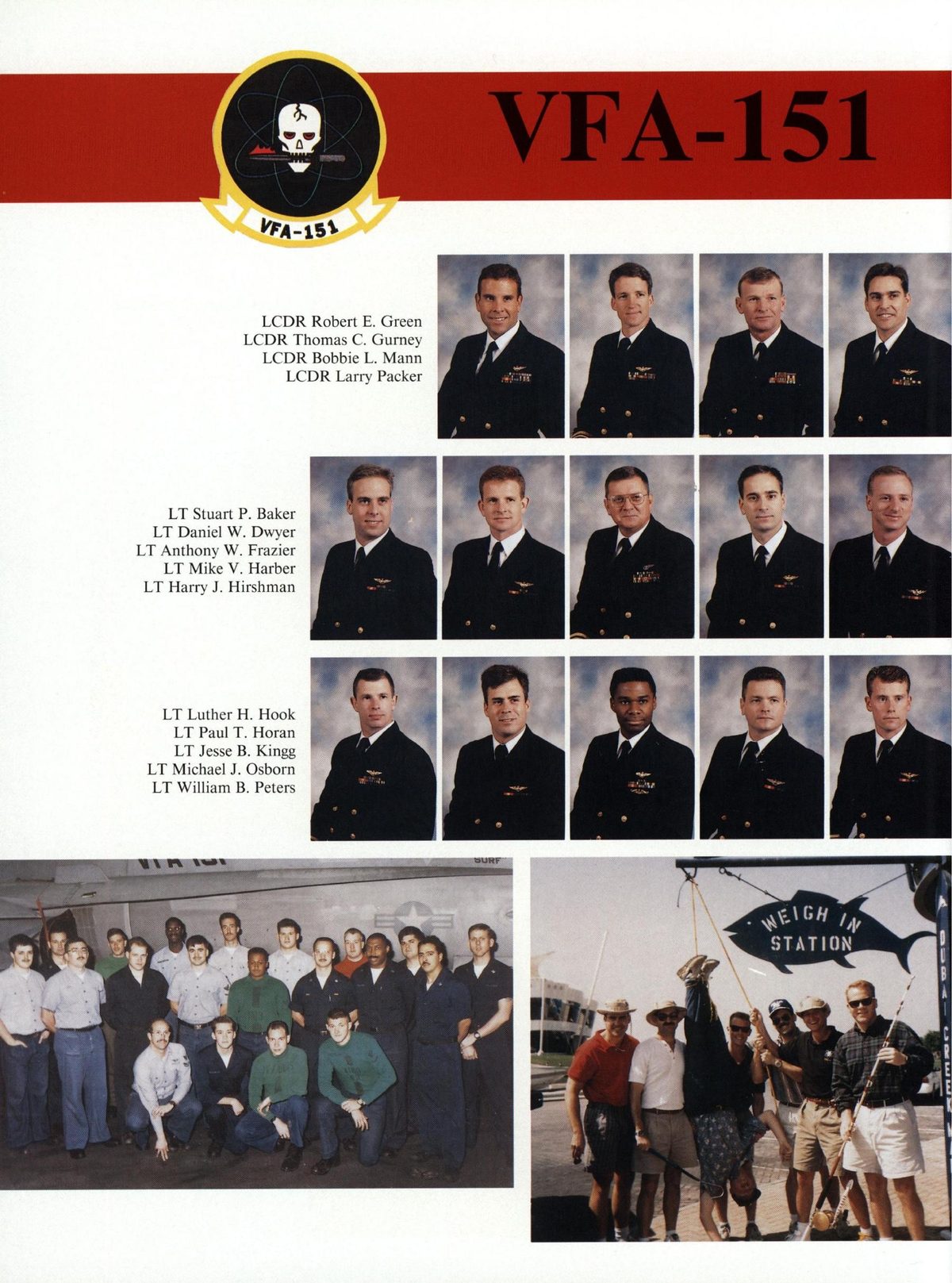 USS Constellation 1994–95 cruise book, page 311 (Carrier Air Wing Two (CVW-2)) — 8 w VFa-15% LCDR Robert E. Green LCDR Thomas C. Gurney LCDR Bobbie L. Mann LCDR Larry Packer…