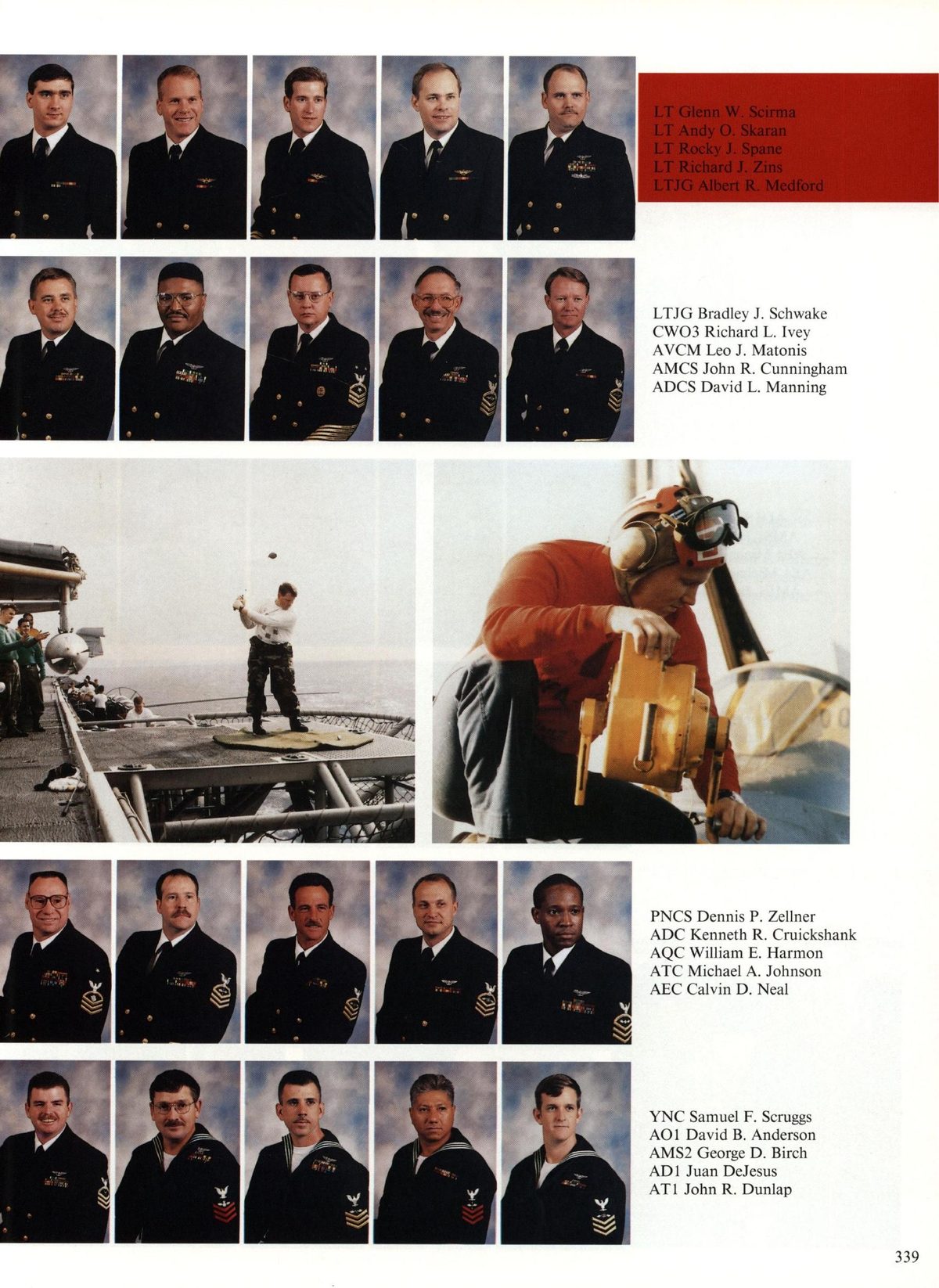 USS Constellation 1994–95 cruise book, page 312 (Carrier Air Wing Two (CVW-2)) — LT Glenn W. Scirma LT Andy O. Skaran LT Rocky J. Spane LT Richard J, Zins LTJG Albert R…