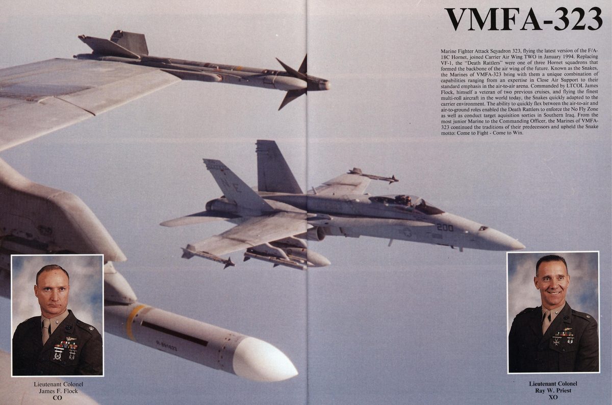 USS Constellation 1994–95 cruise book, page 321 (Carrier Air Wing Two (CVW-2)) — VMFA-323 Marine Fighter Attack Sqyadron 323, flying the latest version of the F/A- 18C Hornet…