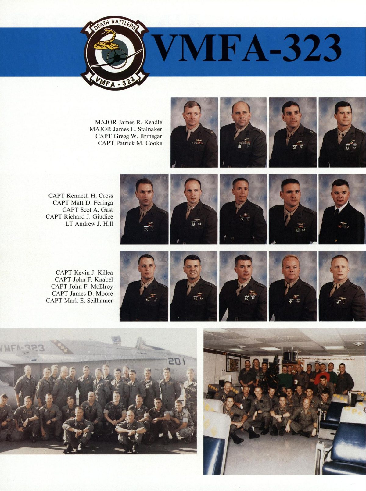 USS Constellation 1994–95 cruise book, page 322 (Carrier Air Wing Two (CVW-2)) — MAJOR James L. Stalna CAPT Gregg W. Brin CAPT Patrick M. Cooke CAPT Kenneth H. Cross CAPT Matt…