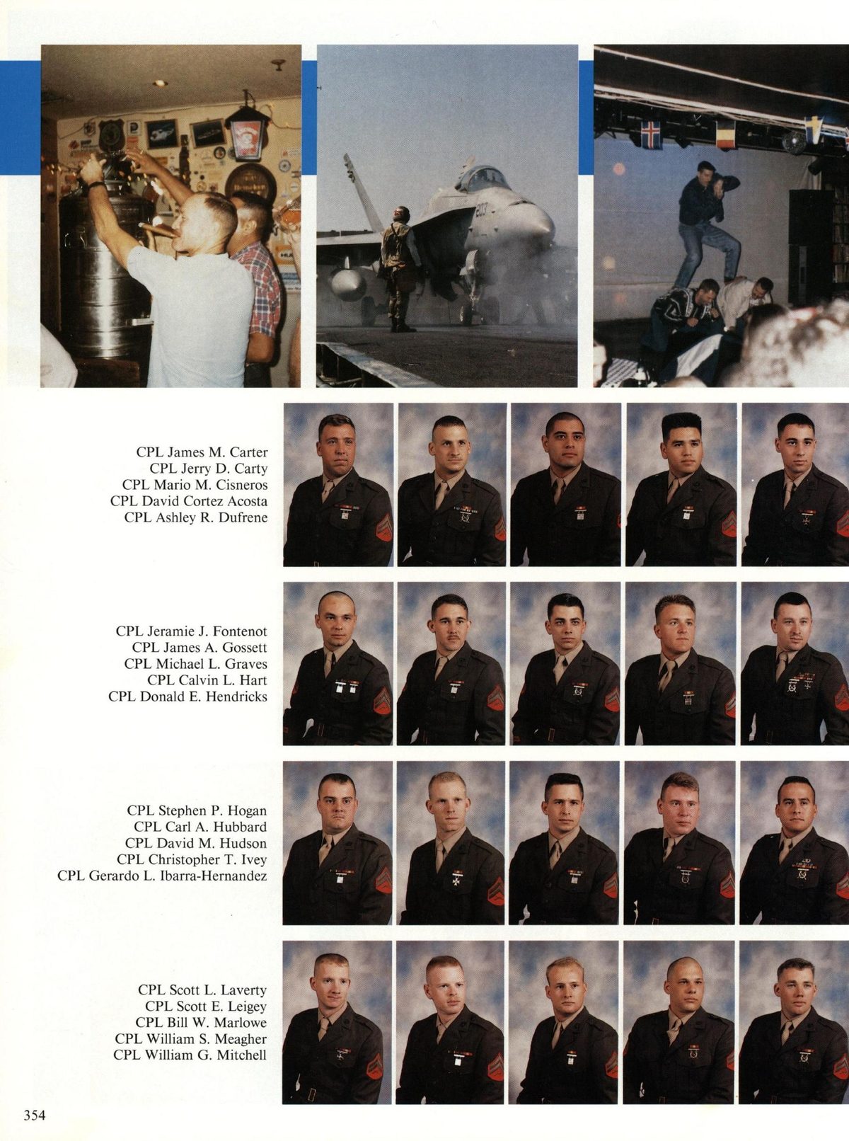 USS Constellation 1994–95 cruise book, page 326 (Carrier Air Wing Two (CVW-2)) — CPL James M. Carter CPL Jerry D. Carty CPL M CPL D CPL Jeramie J. Fontenot PL Jame: G tt CPL…