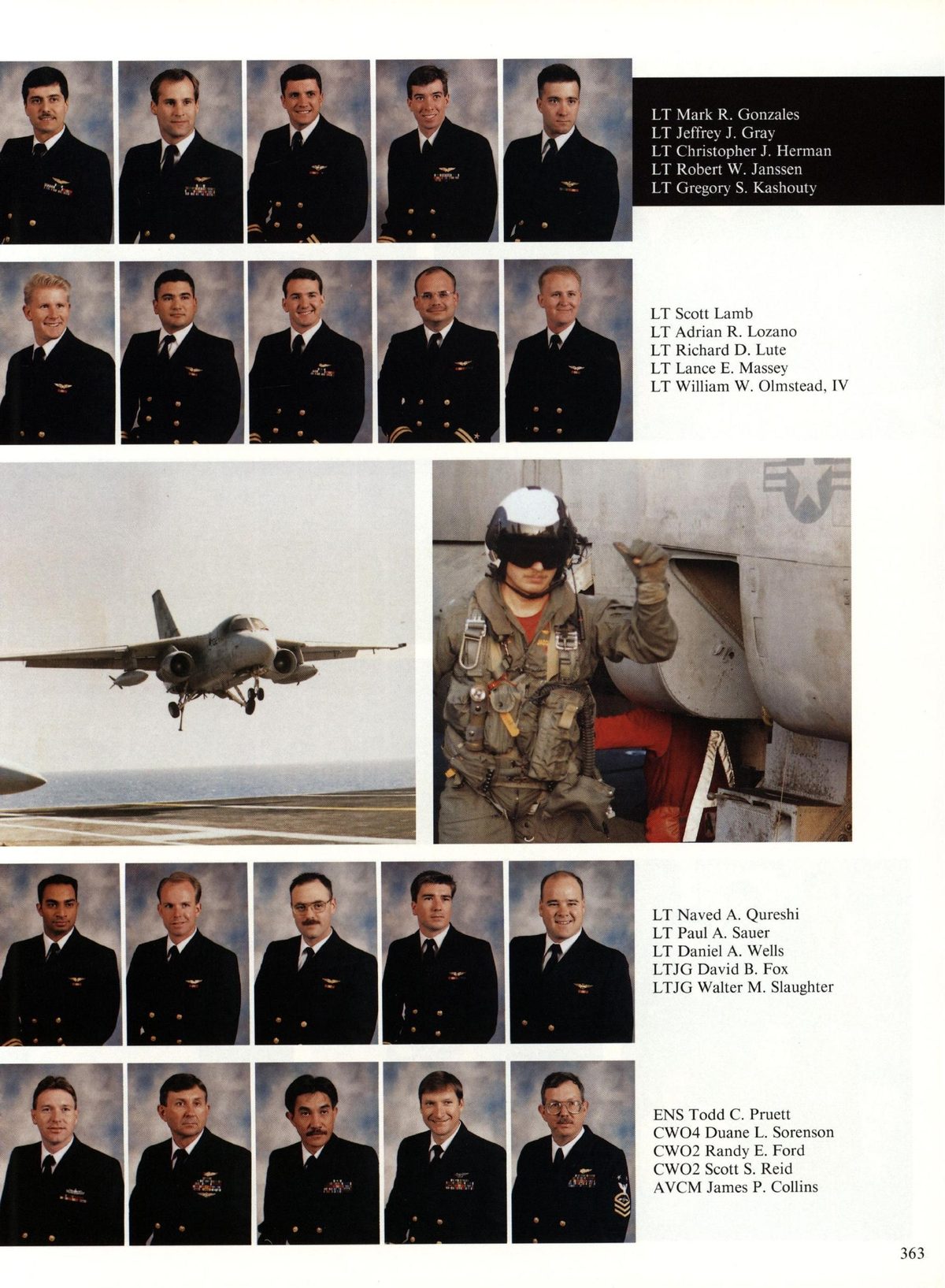 USS Constellation 1994–95 cruise book, page 334 (Carrier Air Wing Two (CVW-2)) — LT Mark R. Gonzales LT Christopher J. Herman LT Robert W LT Gregory S. LT Scott Lamb LT Adrian…