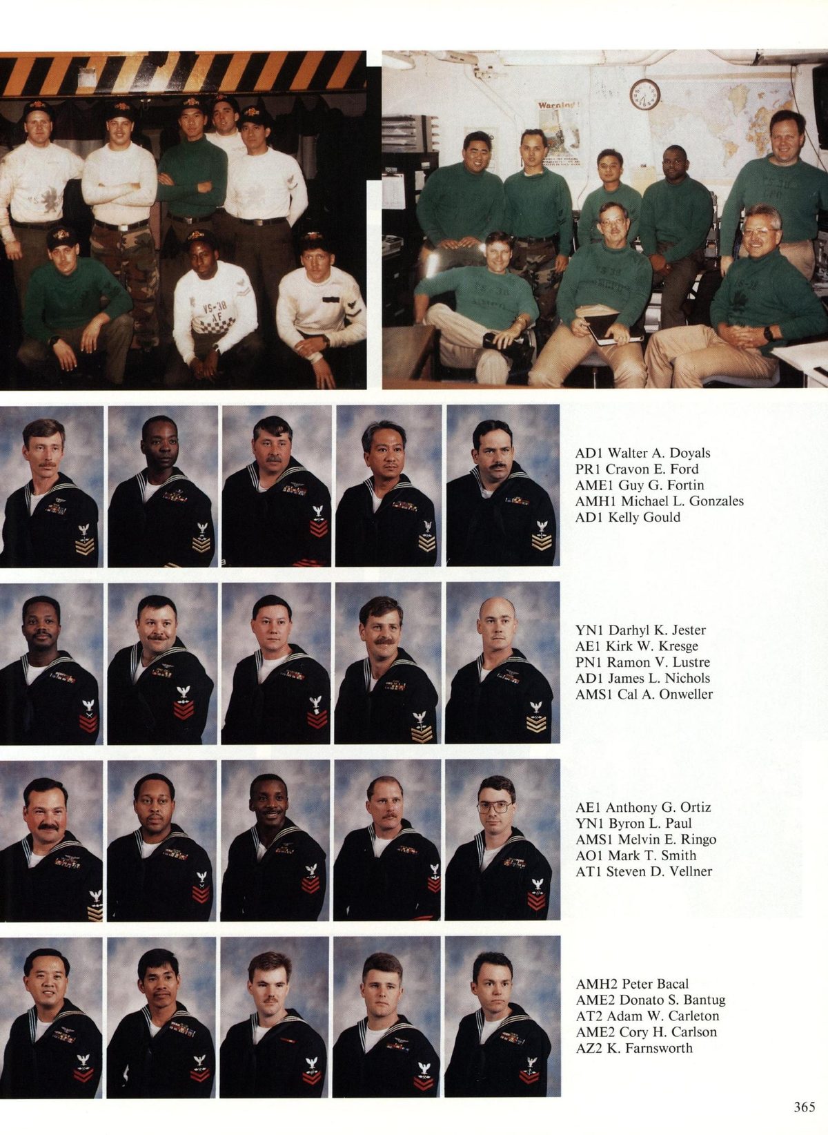 USS Constellation 1994–95 cruise book, page 336 (Carrier Air Wing Two (CVW-2)) — AD1 Walter A. Doyals PRI Cravon E. Ford AME! Guy G. Fortin AMHI Michael L. Gonzales ADI Kelly…