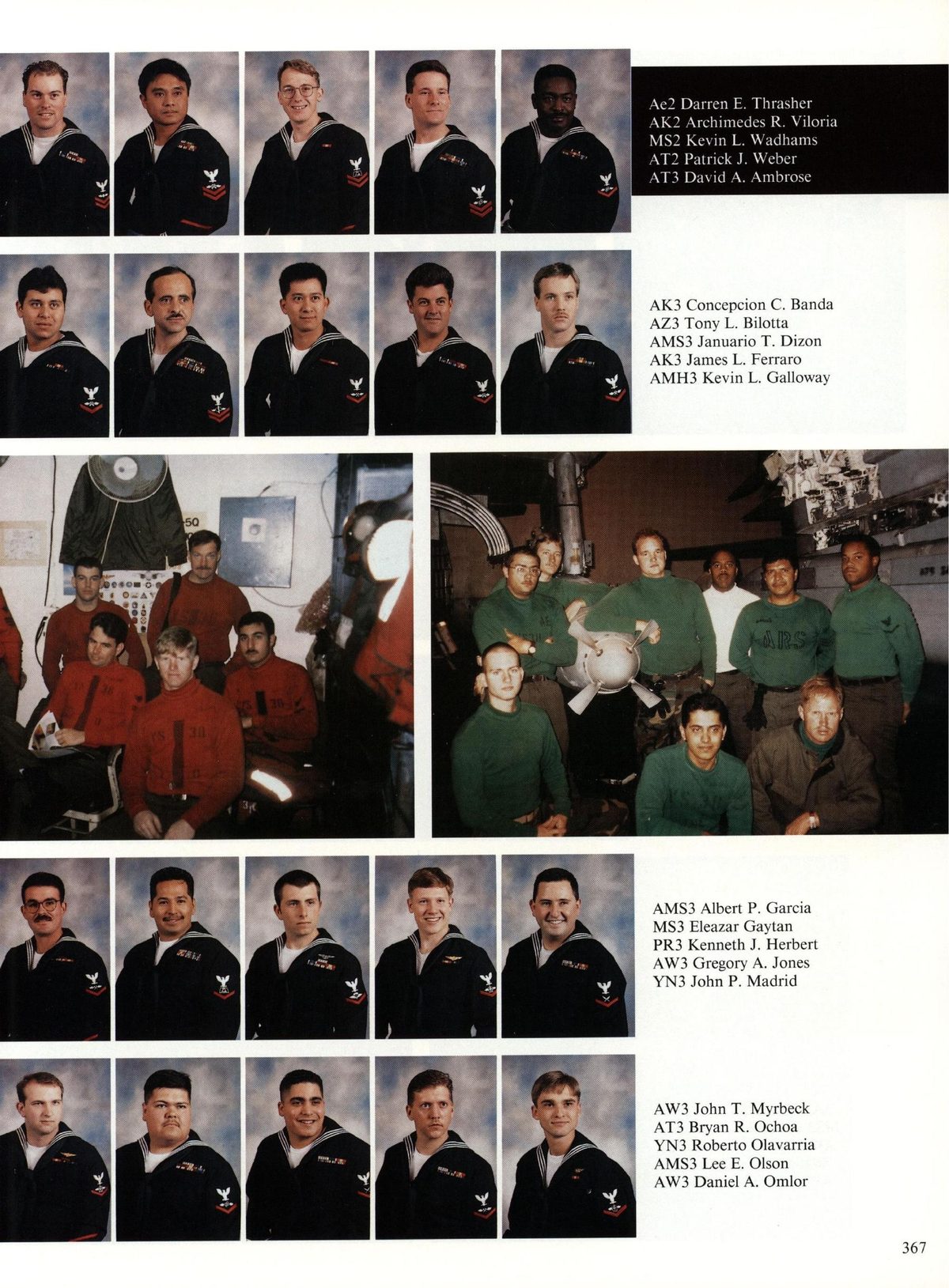 USS Constellation 1994–95 cruise book, page 338 (Carrier Air Wing Two (CVW-2)) — Ae2 Darren E. Thrasher AK2 Archimedes R. Viloria MS2 Kevin L. Wadhams AT2 Patrick J. Weber AT3…