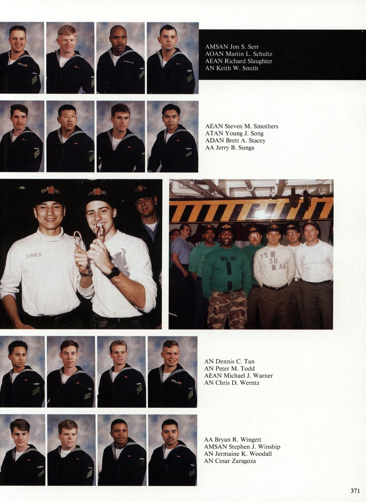 USS Constellation 1994–95 cruise book, page 342 (Carrier Air Wing Two (CVW-2)) — AMSAN Jon S. T AOAN Martin L. Schultz AEAN Richard Slaughter AN Keith W. Smith AEAN Steven M…