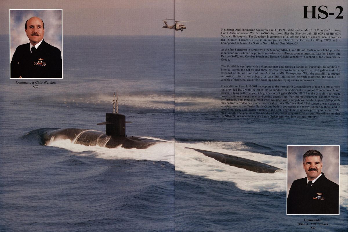 USS Constellation 1994–95 cruise book, page 343 (Carrier Air Wing Two (CVW-2)) — S-2 Helicopter Anti-Submarine Squadron TWO (HS-2), established in March 1952 as the first West…