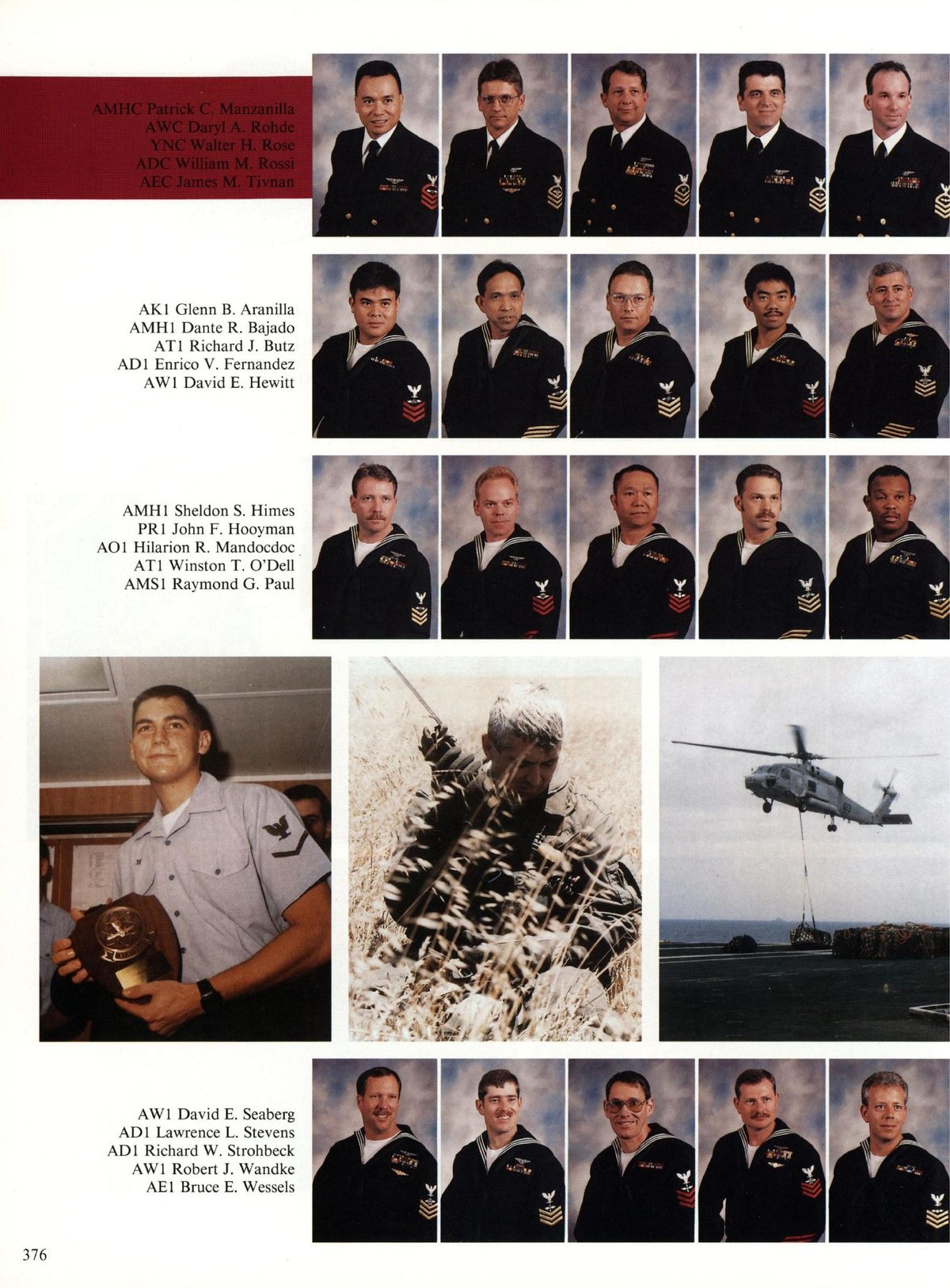 USS Constellation 1994–95 cruise book, page 346 (Carrier Air Wing Two (CVW-2)) — AKI Glenn B. Aranilla AMHI Dante R. Bajado ATI Richard J. Butz ADI Enrico V. Fernandez AWI…