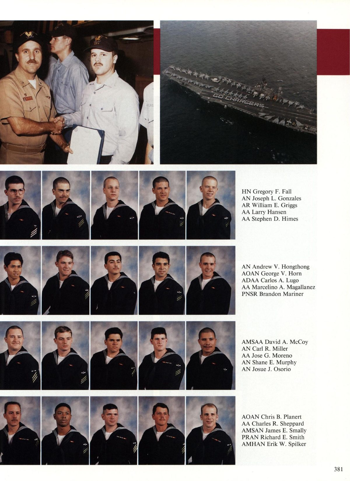 USS Constellation 1994–95 cruise book, page 351 (Carrier Air Wing Two (CVW-2)) — HN Gregory F. Fall AN Joseph L. Gonzales AR William E. Griggs AA Larry Hansen AA Stephen D…