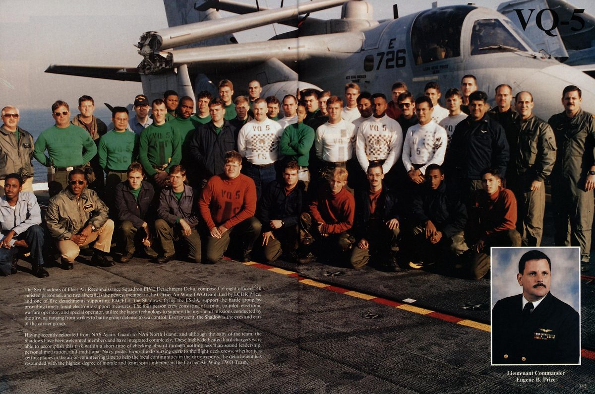 USS Constellation 1994–95 cruise book, page 354 (Carrier Air Wing Two (CVW-2)) — “The Sea Shadows of Fleet Air Reconnaissance Squadron FIVE Detachment Delta. composed of eight…