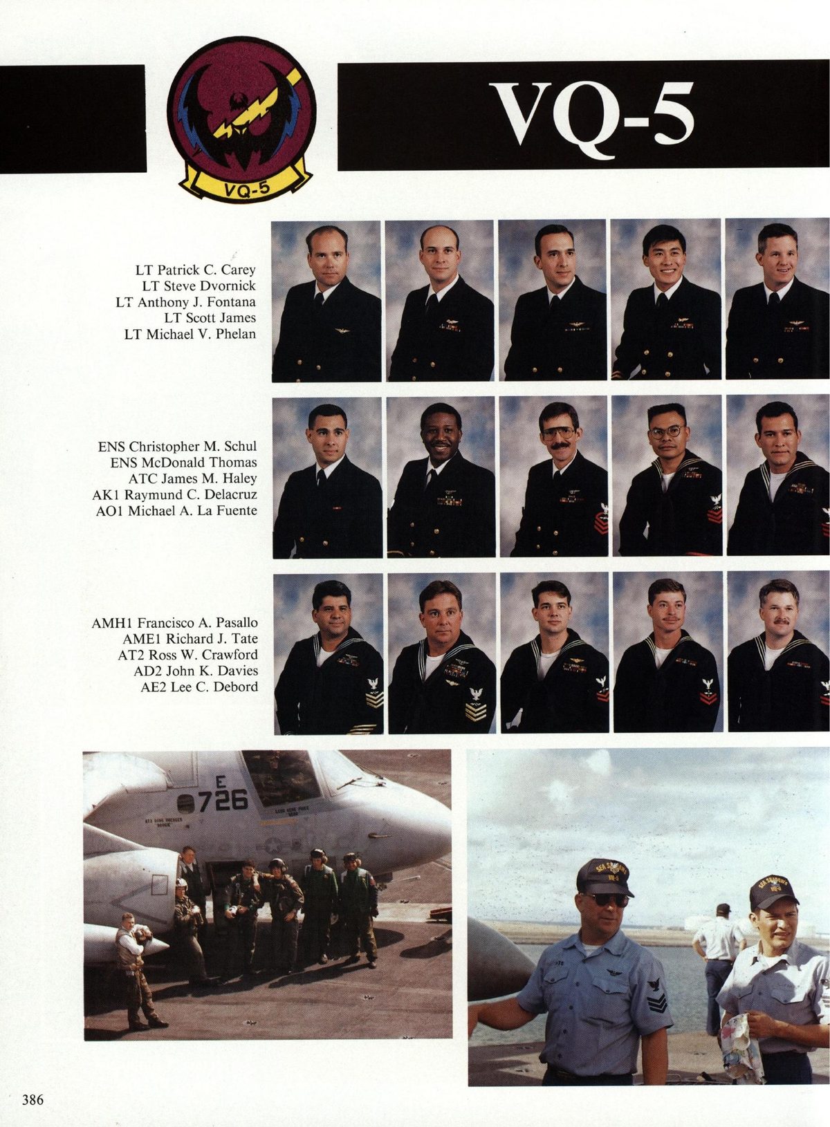 USS Constellation 1994–95 cruise book, page 355 (Carrier Air Wing Two (CVW-2)) — LT Patrick C. Carey LT Steve Dvornick LT Anthony J. Fontana LT Scott James LT Michael V…