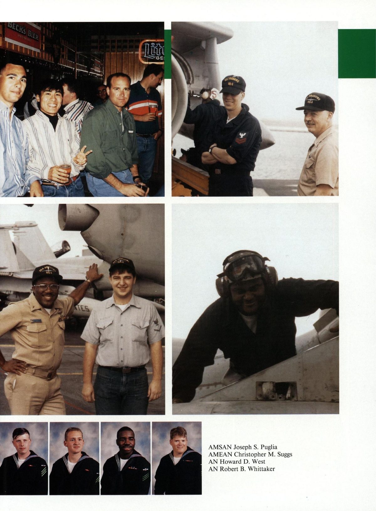 USS Constellation 1994–95 cruise book, page 358 (Carrier Air Wing Two (CVW-2)) — AMSAN Joseph S. Puglia AMEAN Christopher M. Suggs AN Howard D. West AN Robert B. Whittaker…