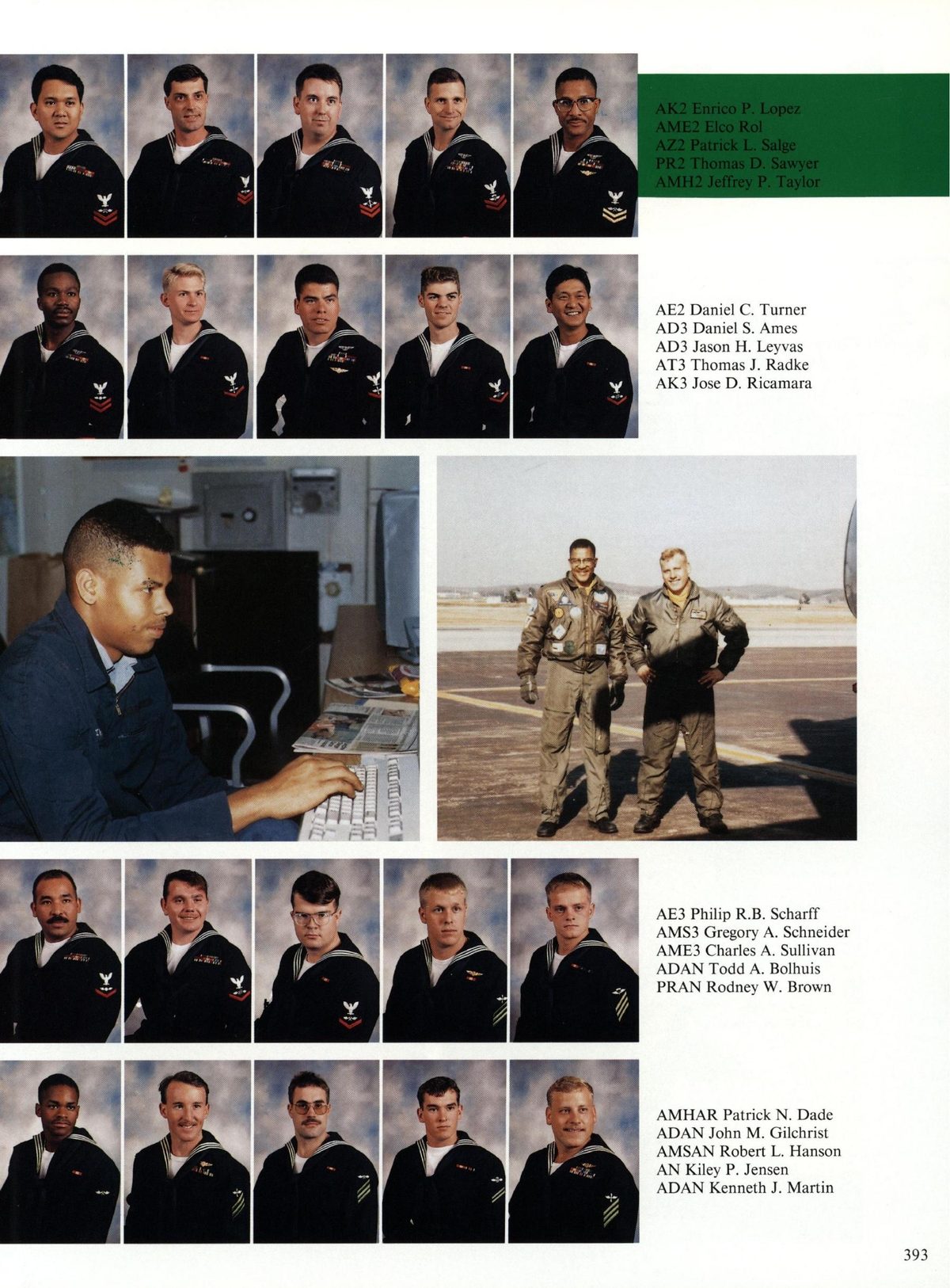 USS Constellation 1994–95 cruise book, page 361 (Carrier Air Wing Two (CVW-2)) — AE2 Daniel C. Turner AD3 Daniel S. Ames AD3 Jason H. Leyvas AT3 Thomas J. Radke AK3 Jose D…
