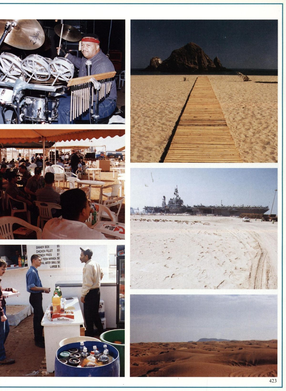 USS Constellation 1994–95 cruise book, page 384 (Ports of Call) — Donen sox 85 CHCKEN FLLET. $3 NCH FRES 8? A Ger was k ou wre SUMO LARGE §…