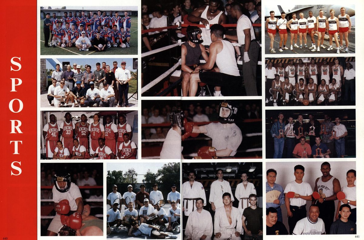 USS Constellation 1994–95 cruise book, page 399 — Life Aboard: photographs and page layout, no machine-readable text