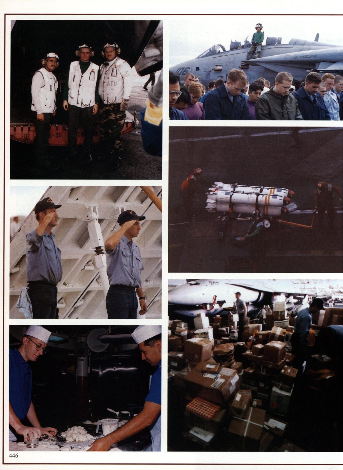 USS Constellation 1994–95 cruise book, page 403 — Connie in Action: photographs and page layout, no machine-readable text