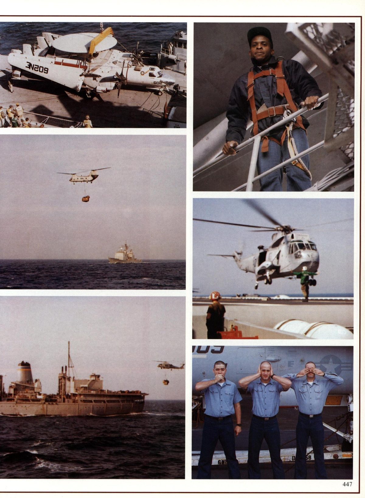 USS Constellation 1994–95 cruise book, page 404 — Connie in Action: photographs and page layout, no machine-readable text
