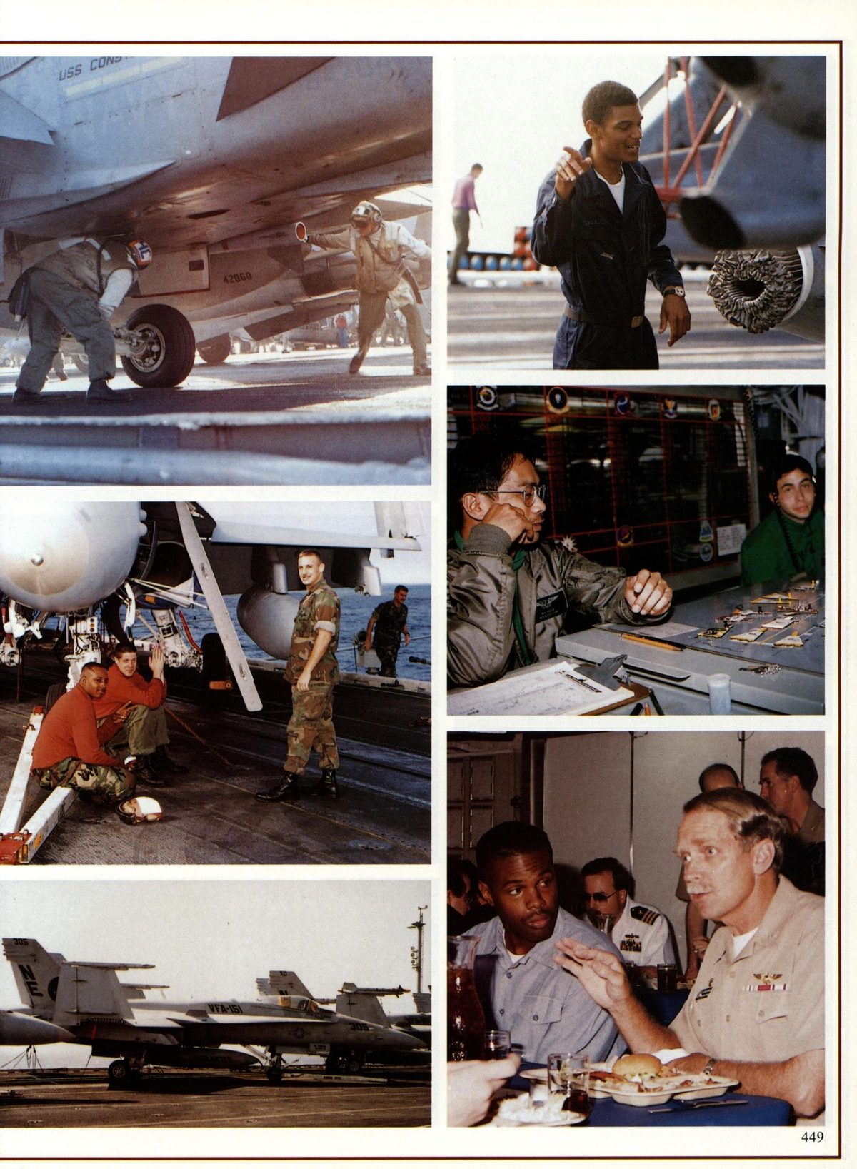 USS Constellation 1994–95 cruise book, page 406 — Connie in Action: photographs and page layout, no machine-readable text