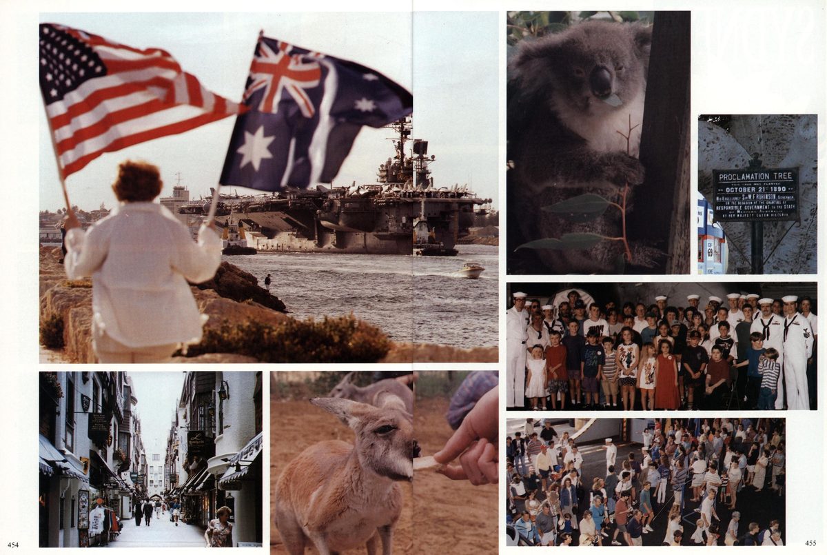 USS Constellation 1994–95 cruise book, page 410 — Connie in Action: photographs and page layout, no machine-readable text