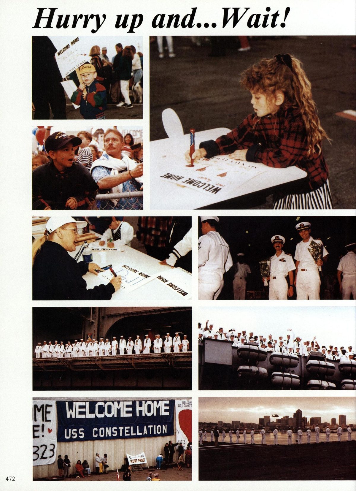 USS Constellation 1994–95 cruise book, page 424 — Welcome Home: photographs and page layout, no machine-readable text