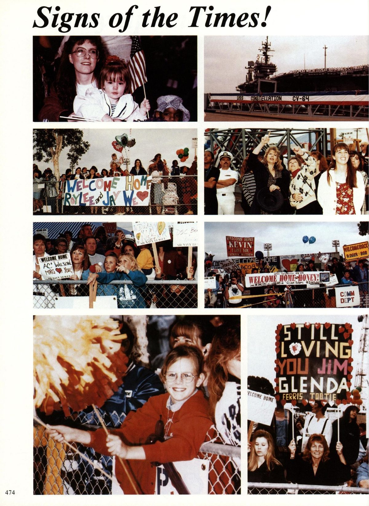 USS Constellation 1994–95 cruise book, page 426 — Welcome Home: photographs and page layout, no machine-readable text