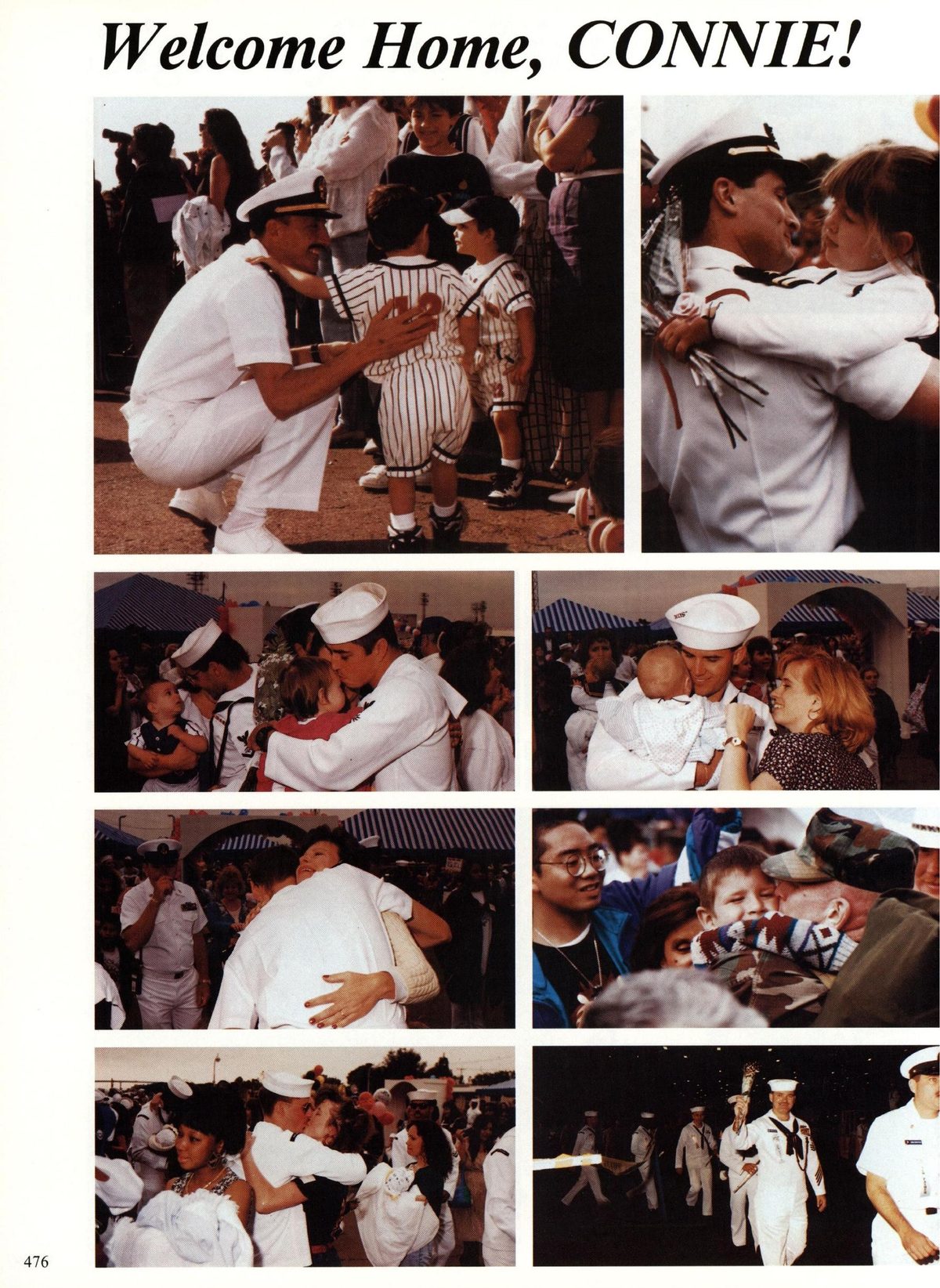 USS Constellation 1994–95 cruise book, page 428 — Welcome Home: photographs and page layout, no machine-readable text